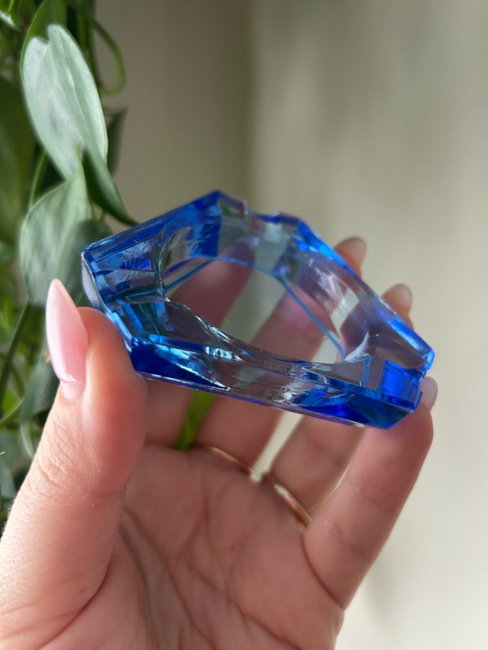 Blue Glass Ashtray - Faceted Vintage Style